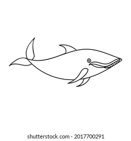 Ballena vectorial. Ballena de dibujos animados. Ballena dibujada a mano. 