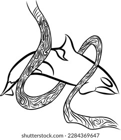 vector whale with circular ornament