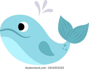 Ilustración de ballenas vectoras para niños. Carácter animal de agua dulce para los niños. Icono de pez caricatura aislado en fondo blanco
