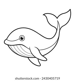 Vector of whale illustration coloring page for kids