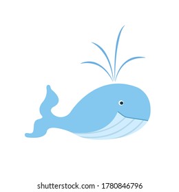 Vector whale illustration in flat cartoon style