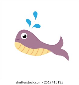 Vector of whale with isolated white background. Flat design., Cartoon illustration and Animals character