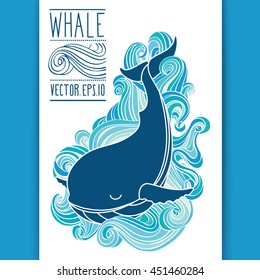 Vector whale on the waves. Sketch doodle line art.
Unique illustration for t-shirts, banners, books, articles in the journal, flyers and other types of business design.