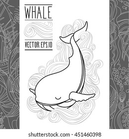 Vector whale on the waves. Sketch doodle line art.
Unique illustration for t-shirts, banners, books, articles in the journal, flyers and other types of business design.
