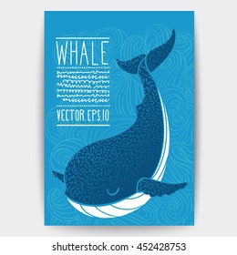 Vector whale on the waves. Sketch doodle line art.
Unique illustration for t-shirts, banners, books, articles in the journal, flyers and other types of business design.
