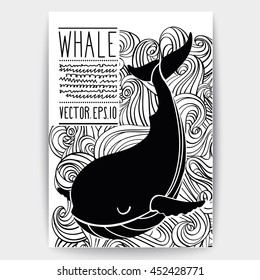 Vector whale on the waves. Sketch doodle line art.
Unique illustration for t-shirts, banners, books, articles in the journal, flyers and other types of business design.
