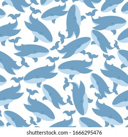 Patrón de ballena vectorial. Ballenas. Ideal para tejidos, papel de envoltura, postales, carteles, tapicerías, textiles y estampas.