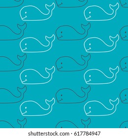 Vector - whale seamless pattern. Background with whales. Design with whale for greeting and invitation cards, banners, postcards.