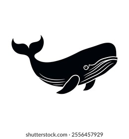 Vector whale silhouette icon isolated on white background. Simple marine mammal stencil logo design. Killer whale symbol. Template for laser cutting wall art.