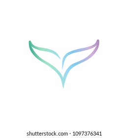 Vector whale tail silhouette logo. Blue whale gradient logotype. Mermaid tail, fish tail