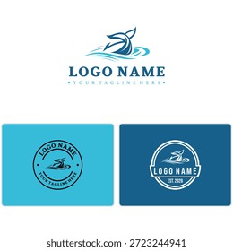 Logotipo de salpicadura de cola de ballena de Vector para eco-tours, marcas acuáticas y resorts marinos. Incluye las variantes de CorelDRAW e insignia.