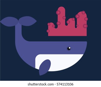 Vector whales illustration of marine mammal.