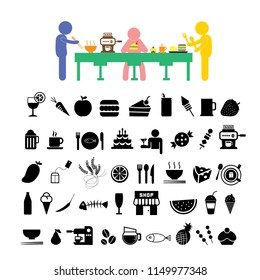 vector wheat and any food icon set 