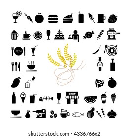 vector wheat and any food icon set 