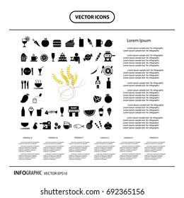 vector wheat and any food icon set 