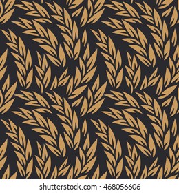 Vector wheat black and gold background. Seamless pattern.