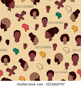Vector wheat color Black history month with faces and African continent background pattern