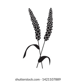 Vector wheat ears, oats or barley black silhouette icon. Organic food, harvest cereal for agricultural product design. Natural heatlhy food full of vitamins and nutritions. Isolated illustration