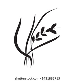 Vector wheat ears, oats or barley black silhouette icon. Organic food, harvest cereal for agricultural product design. Natural heatlhy food full of vitamins and nutritions. Isolated illustration