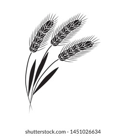 Vector wheat ears, oats or barley black silhouette icon. Organic food, harvest cereal for agricultural product design. Natural heatlhy food full of vitamins and nutritions. Isolated illustration