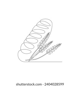 Concepto de dibujo de una línea de arte para panadería de grano de trigo vectorial de vectores