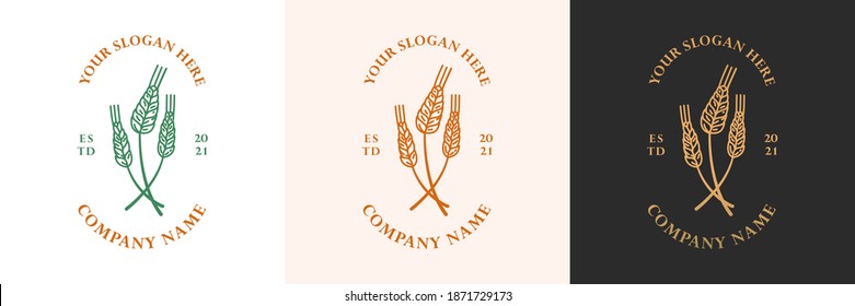 Vector wheat logo. Ears of organic wheat. Agriculture. Line art.