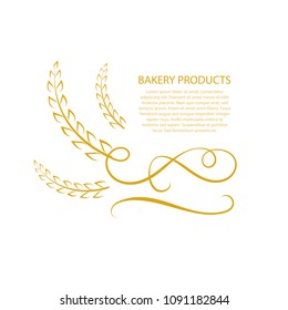 Vector Wheat Logo, Golden Calligraphic Frame Template, Text Sample.