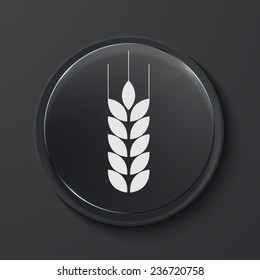 Vector wheat modern black glass circle icon. Eps10