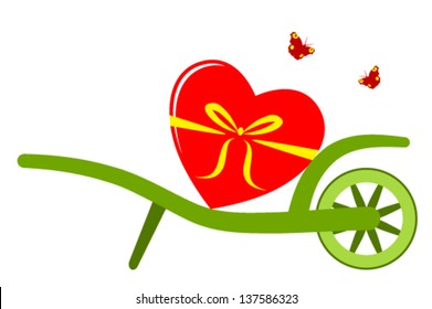 vector wheel barrow and heart isolated on white background