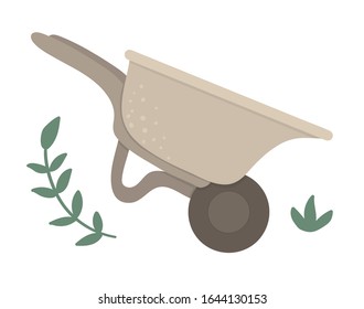 Vector wheel barrow isolated on white background. Flat spring garden tool illustration. Gardening equipment icon
