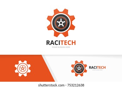 Vector wheel and gear logo combination. Tire and mechanic symbol or icon. Unique car and industrial logotype design template.