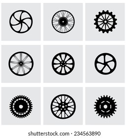 Vector wheel icon set on grey background