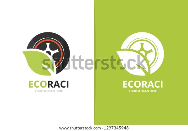 Vector\
wheel and leaf logo combination. Tire and eco symbol or icon.\
Unique tyre and organic logotype design\
template.
