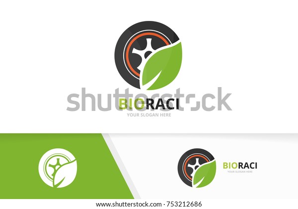 Vector\
wheel and leaf logo combination. Tire and eco symbol or icon.\
Unique tyre and organic logotype design\
template.