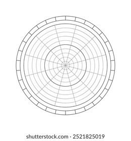 Roda de vetor de análise de vida diagrama infográfico, ferramenta de coaching. Diagrama redondo com círculos concêntricos de doze setores