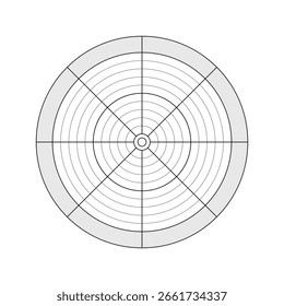 Infografía del diagrama de análisis de la rueda de Vector de la vida, herramienta de entrenamiento en colores blanco y gris. Diagrama redondo con círculos concéntricos de ocho sectores