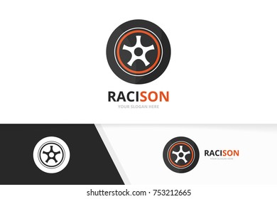 Combinación del logotipo de la rueda del vector. Símbolo o icono del neumático y del camión. Plantilla única de diseño de logotipo de servicio y neumático.