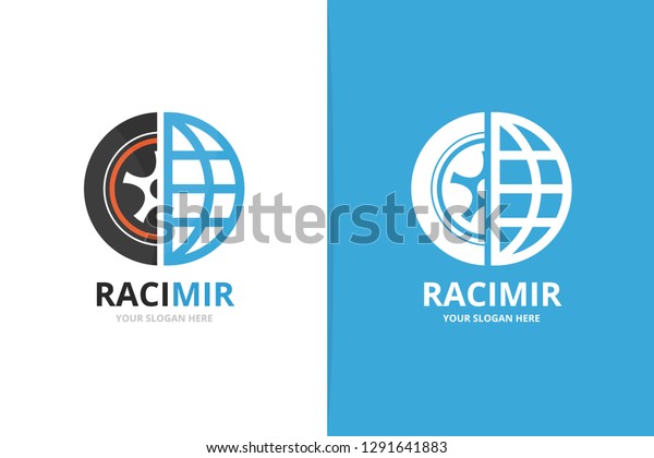 Vector\
wheel and planet logo combination. Tire and world symbol or icon.\
Unique tyre and globe logotype design\
template.