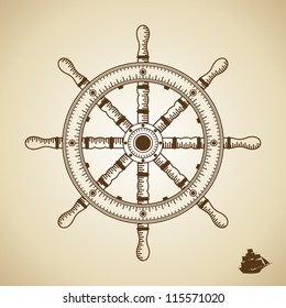 Vector wheel ship. Height quality illustration. Old style.