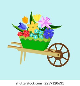 Vector - wheelbarrow with flowers illustration.