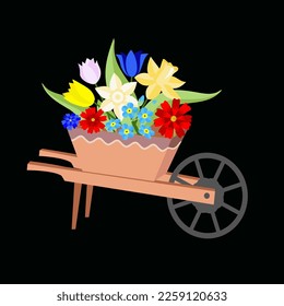 Vector - carretilla con ilustración de flores.