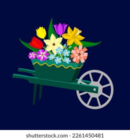 Vector - wheelbarrow with flowers illustration.
