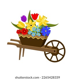 Vector - wheelbarrow with flowers illustration.