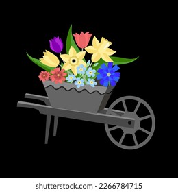 Vector - carretilla con ilustración de flores.