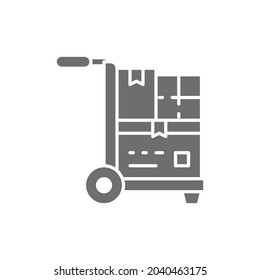 Vector wheelbarrow with parcels, delivery grey icon.