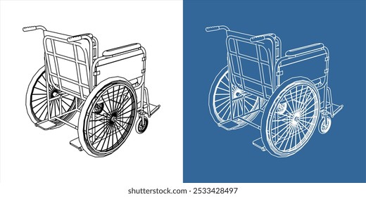  vector wheelchair back view. technical line drawing blueprint on transparent background