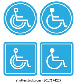 Icono azul en silla de ruedas vectorial aislado en fondo blanco.