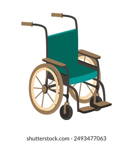Vector wheelchair for disabled person.Design isolated on white background.Medical equipment for clinics and hospitals.Healthcare elderly ,rehabilitation and social adaptation concept.Flat color icon.