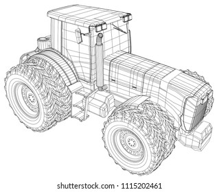Vector wheeled tractor isolated on white background. Side view. Tracing illustration of 3d. EPS 10 vector format.