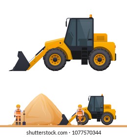 Vector wheeled tractor, tractor and working illustration, vector tractor